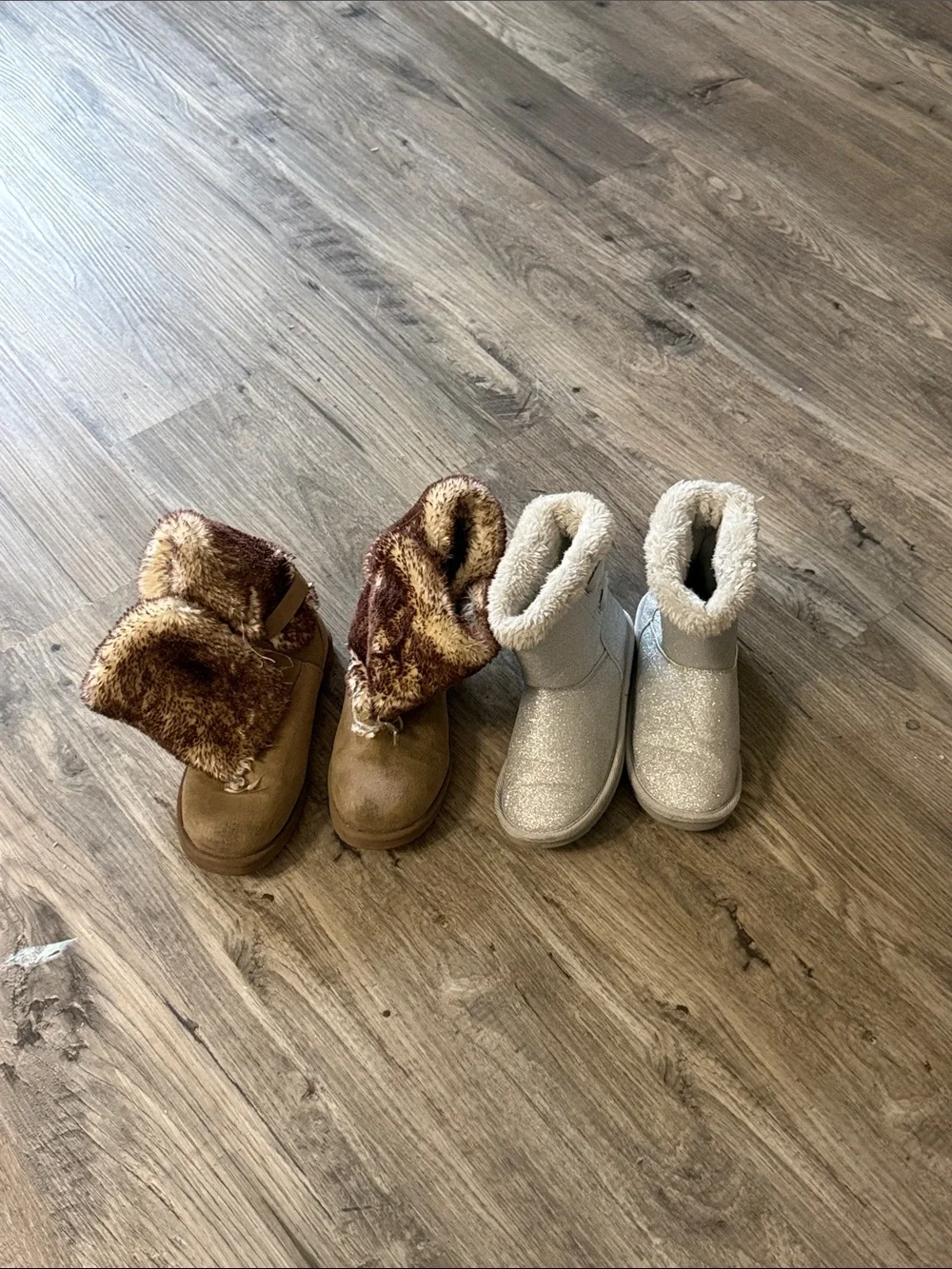 Kids Faux Fur Lined Winter Boots - Brown and Silver